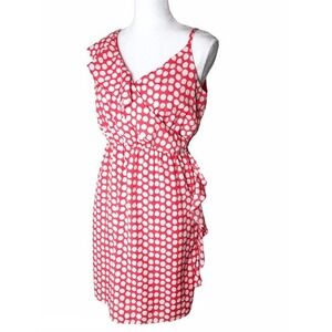 Collective Concepts‎ Red Orange Polka Dot Assymetrical Sleeveless Dress Sz Small